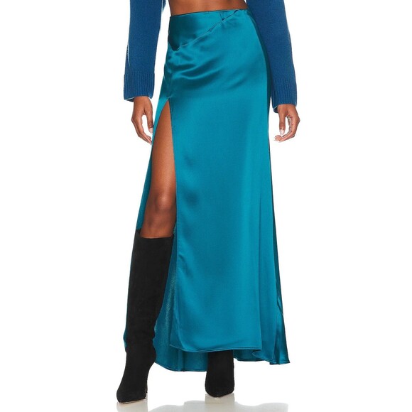 Nonchalant Label Women's Kennedy High Slit Satin Maxi long Skirt XS Ret 472 Teal - Picture 3 of 10